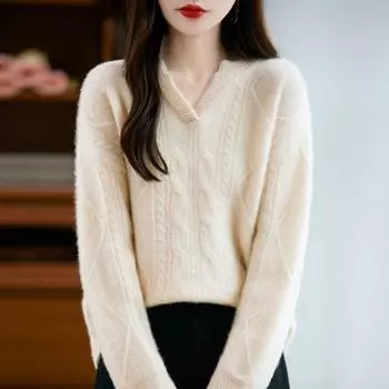 Женский кашемировый свитер Qinghe кашемир 30% кашемир 70% шерсть осенне-зимний пуловер теплый и модный M