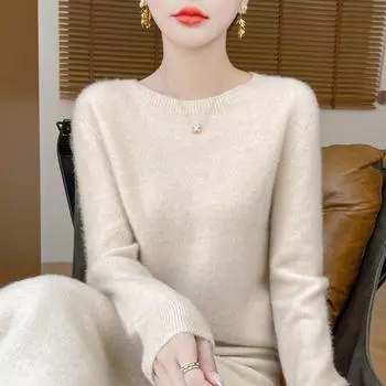 Женский кашемировый свитер Qinghe кашемир 30% кашемир 70% шерсть осенне-зимний пуловер теплый и модный XL