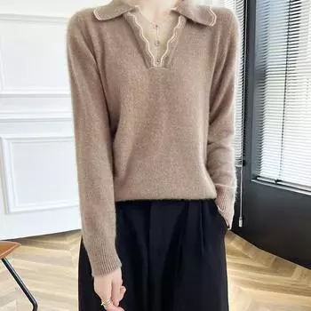 Женский кашемировый свитер Qinghe кашемир 30% кашемир 70% шерсть осенне-зимний кашемировый пуловер мягкий и теплый L бежевый