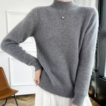 Женский кашемировый свитер Qinghe кашемир 30% кашемир 70% шерсть осенне-зимний кашемировый пуловер утолщенный мягкий и теплый L коричневый