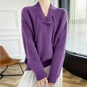 Женский кашемировый свитер Qinghe кашемир 30% кашемир 70% шерсть осенне-зимний кашемировый пуловер утолщенный мягкий и теплый M бежевый