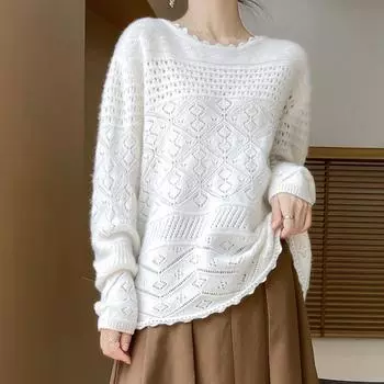 Женский кашемировый свитер Qinghe кашемир 30% кашемир 70% шерсть осенне-зимний кашемировый пуловер ручной работы мягкий и теплый M белый