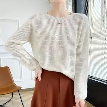 Женский кашемировый свитер Qinghe кашемир 30% кашемир 70% шерсть осенне-зимний кашемировый пуловер мягкий и теплый L белый