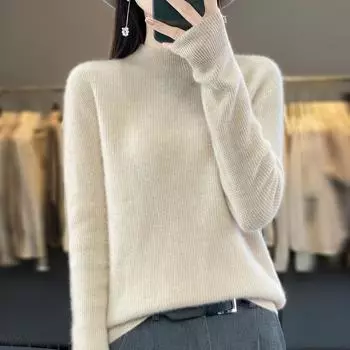 Женский кашемировый свитер Qinghe кашемир 30% кашемир 70% шерсть осенне-зимний кашемировый пуловер мягкий и теплый L бежевый