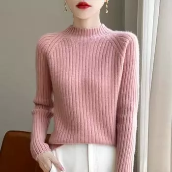 Женский кашемировый свитер Qinghe кашемир 30% кашемир 70% шерсть осенне-зимний кашемировый толстый пуловер мягкий и теплый L бежевый