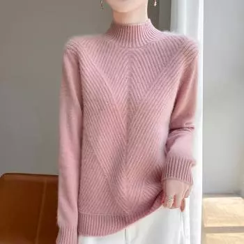 Женский кашемировый свитер Qinghe кашемир 30% кашемир 70% шерсть осенне-зимний кашемировый толстый пуловер мягкий и теплый L розовый