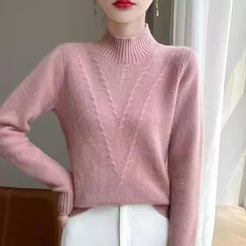 Женский кашемировый свитер Qinghe кашемир 30% кашемир 70% шерсть осенне-зимний кашемировый толстый пуловер мягкий и теплый L бежевый