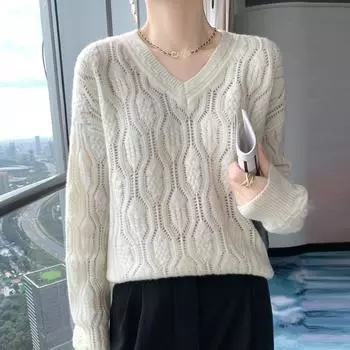 Женский кашемировый свитер Qinghe кашемир 30% кашемир 70% шерсть осенне-зимний кашемировый толстый пуловер мягкий и теплый L бежевый