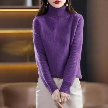 Женский кашемировый свитер Qinghe кашемир 30% кашемир 70% шерсть осенне-зимний кашемировый толстый пуловер мягкий и теплый L оранжевый