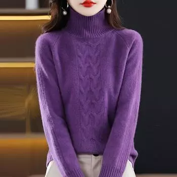 Женский кашемировый свитер Qinghe кашемир 30% кашемир 70% шерсть осенне-зимний кашемировый толстый пуловер мягкий и теплый L фиолетовый