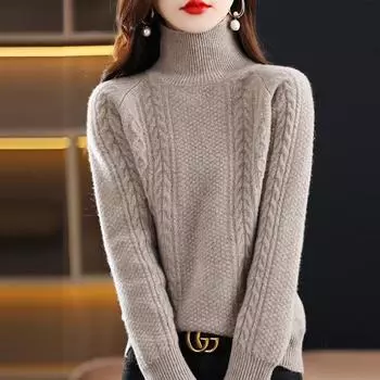 Женский кашемировый свитер Qinghe кашемир 30% кашемир 70% шерсть осенне-зимний кашемировый толстый пуловер мягкий и теплый L коричневый