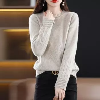 Женский кашемировый свитер Qinghe кашемир 30% кашемир 70% шерсть осенне-зимний кашемировый толстый пуловер мягкий и теплый L жёлтый