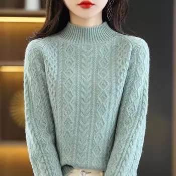 Женский кашемировый свитер Qinghe кашемир 30% кашемир 70% шерсть осенне-зимний кашемировый толстый пуловер мягкий и теплый L бежевый