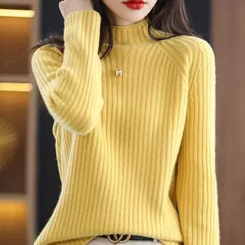 Женский кашемировый свитер Qinghe кашемир 30% кашемир 70% шерсть осенне-зимний кашемировый толстый пуловер мягкий и теплый L жёлтый