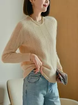 Женский кашемировый свитер Qinghe кашемир 30% кашемир 70% шерсть осенне-зимний кашемировый пуловер мягкий и теплый M белый