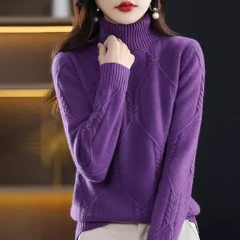 Женский кашемировый свитер Qinghe кашемир 30% кашемир 70% шерсть осенне-зимний кашемировый толстый пуловер мягкий и теплый L фиолетовый