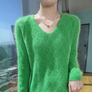 Женский кашемировый свитер Qinghe кашемир 30% кашемир 30% норка 30% шерсть 10% нейлон Женский осенне-зимний толстый кашемировый свитер мягкий и теплый S бежевый