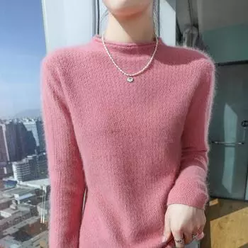 Женский кашемировый свитер Qinghe кашемир 30% кашемир 30% норка 30% шерсть 10% нейлон Женский осенне-зимний толстый кашемировый свитер мягкий и теплый M коричневый