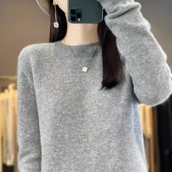 Женский кашемировый свитер Qinghe кашемир 30% кашемир 70% шерсть осенне-зимний кашемировый пуловер мягкий и теплый L бежевый