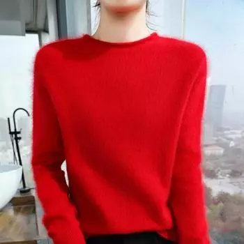 Женский кашемировый свитер Qinghe кашемир 30% кашемир 30% норка 30% шерсть 10% нейлон Женский осенне-зимний толстый кашемировый свитер мягкий и теплый M бежевый