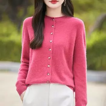 Женский кашемировый свитер Qinghe кашемир 30% кашемир 70% шерсть осенне-зимний кашемировый кардиган мягкий и теплый M вишня