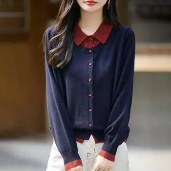 Женский кашемировый свитер Qinghe кашемир 50% шелк 50% шерсть осенне-зимний кашемировый кардиган мягкий и теплый M красный/бежевый