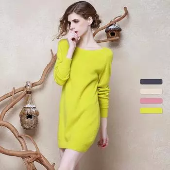 Женский кашемировый свитер с круглым вырезом, свитер средней длины, однотонный свитер с длинными рукавами S бежевый