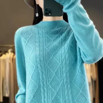 Женский кашемировый свитер с полуводолазкой Qinghe кашемир 30% кашемир 70% шерсть женский осенне-зимний кашемировый свитер мягкий и теплый L бежевый