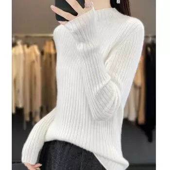 Женский кашемировый свитер с полуводолазкой Qinghe кашемир 30% кашемир 70% шерсть женский осенне-зимний кашемировый свитер мягкий и теплый L бежевый