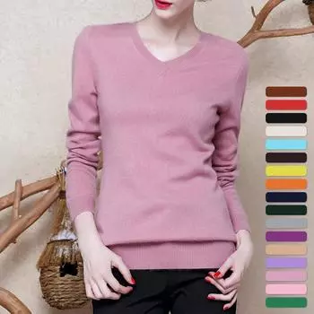 Женский кашемировый свитер с v-образным вырезом, теплый однотонный свитер с длинными рукавами S зелёный