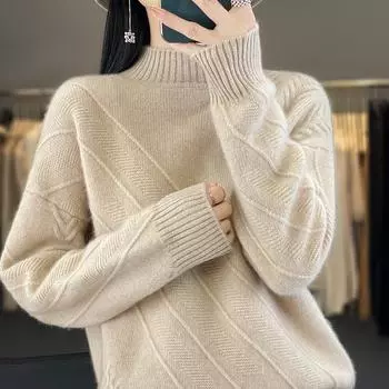 Женский кашемировый свитер, утолщенный кашемир Qinghe, 30% кашемир, 70% шерсть, женский осенне-зимний кашемировый пуловер, мягкий и теплый XXL бежевый