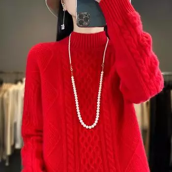 Женский кашемировый свитер, утолщенный кашемир Qinghe, 30% кашемир, 70% шерсть, женский осенне-зимний кашемировый пуловер, мягкий и теплый XXL бежевый