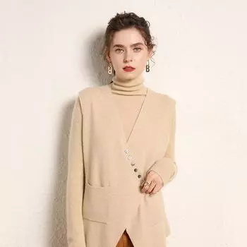 Женский кашемировый жилет Qinghe кашемир 100% кашемир женский осенне-зимний кашемировый жилет мягкий и теплый M бежевый