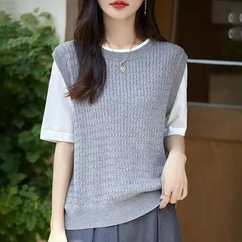 Женский кашемировый жилет Qinghe кашемир 50% шерсть 50% шелк Женский осенне-зимний кашемировый жилет мягкий и теплый M серый