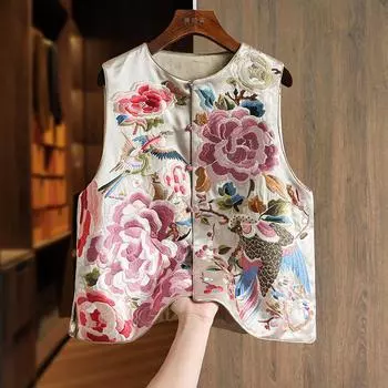 Женский китайский этнический вышитый безрукавный жилет XL