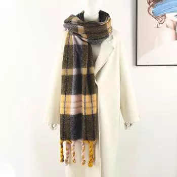 Женский классический лоскутный клетчатый принт, модный шарф из искусственной пашмины, мягкая теплая шаль с бахромой из жареного теста, стильный зимний шарф one size