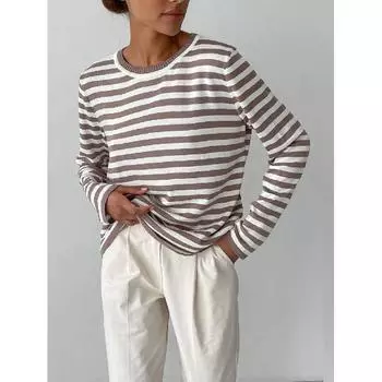 Женский классический ретро-полосатый пуловер 2024 S кофейный