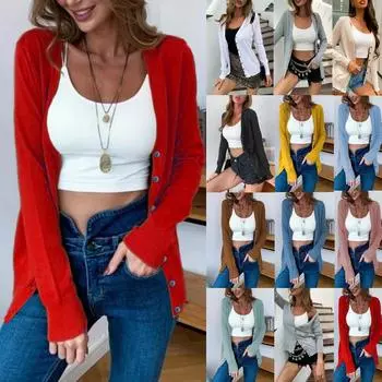 Женский классический свитер на пуговицах с длинными рукавами, вязаный кардиган