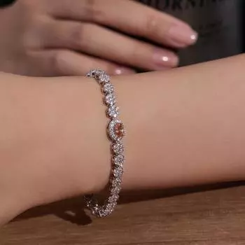 Женский классический винтажный теннисный браслет в цветочном стиле с выращенным в лаборатории цирконом и медью с родиевым покрытием для свадьбы