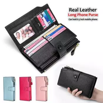 Женский клатч большой емкости с несколькими слотами для карт, RFID-держатель для удостоверения личности кредитной карты, длинные кошельки из натуральной кожи для женской сумки для мобильного телефона, кошелек синий