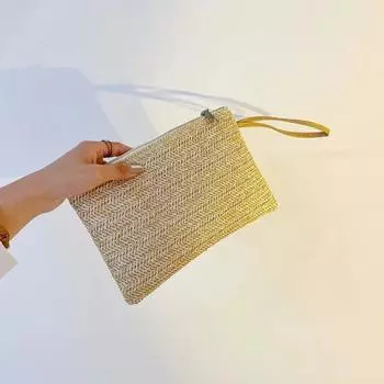 Женский клатч, рюкзак ручной работы, модный женский браслет, телефон для девочек, однотонный соломенный тканый кошелек для монет, пляжный кошелек, свежий сладкий белый