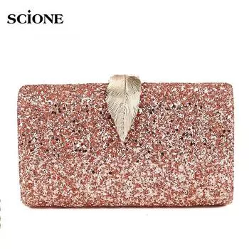 Женский клатч SCIOEN, розовое золото, кошелек через плечо, женская сумка-тоут с металлическим замком в форме листа, 2019 г. золотой