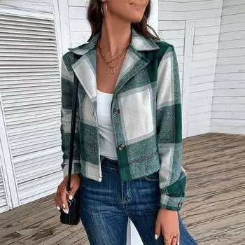 Женский клетчатый кардиган с ретро-лацканами - Осень/Зима 2025