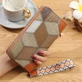 Женский клетчатый кошелек с цветными блоками – Вместительная монетница