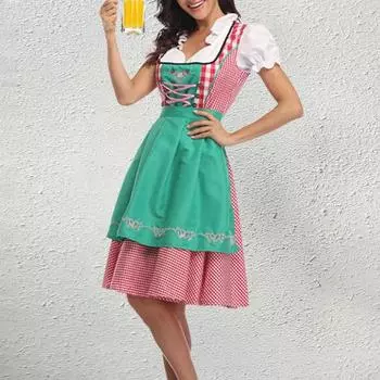 Женский клетчатый костюм Октоберфеста, немецкое платье дирндль, традиционные баварские наряды для Хэллоуина, карнавала, косплея M светло-зеленый