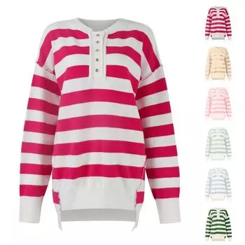 Женский клетчатый полосатый свитер Зимний осенний свитер с длинным рукавом Свитера большого размера Верхняя одежда M