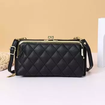 Женский клетчатый PU кошелек, новый, мягкая кожа, уникальный замок, цепочка, молния, удостоверение личности, сумка через плечо, модная, универсальная, женская сумка