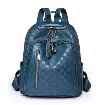 Женский клетчатый рюкзак большой вместимости, водоотталкивающая школьная сумка из искусственной кожи синий