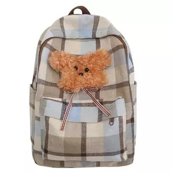 Женский клетчатый рюкзак для кампуса, школьный рюкзак для путешествий синий