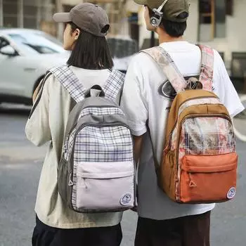 Женский клетчатый рюкзак для начальной школы, школьный рюкзак для мужчин, компьютерный рюкзак Small чёрный